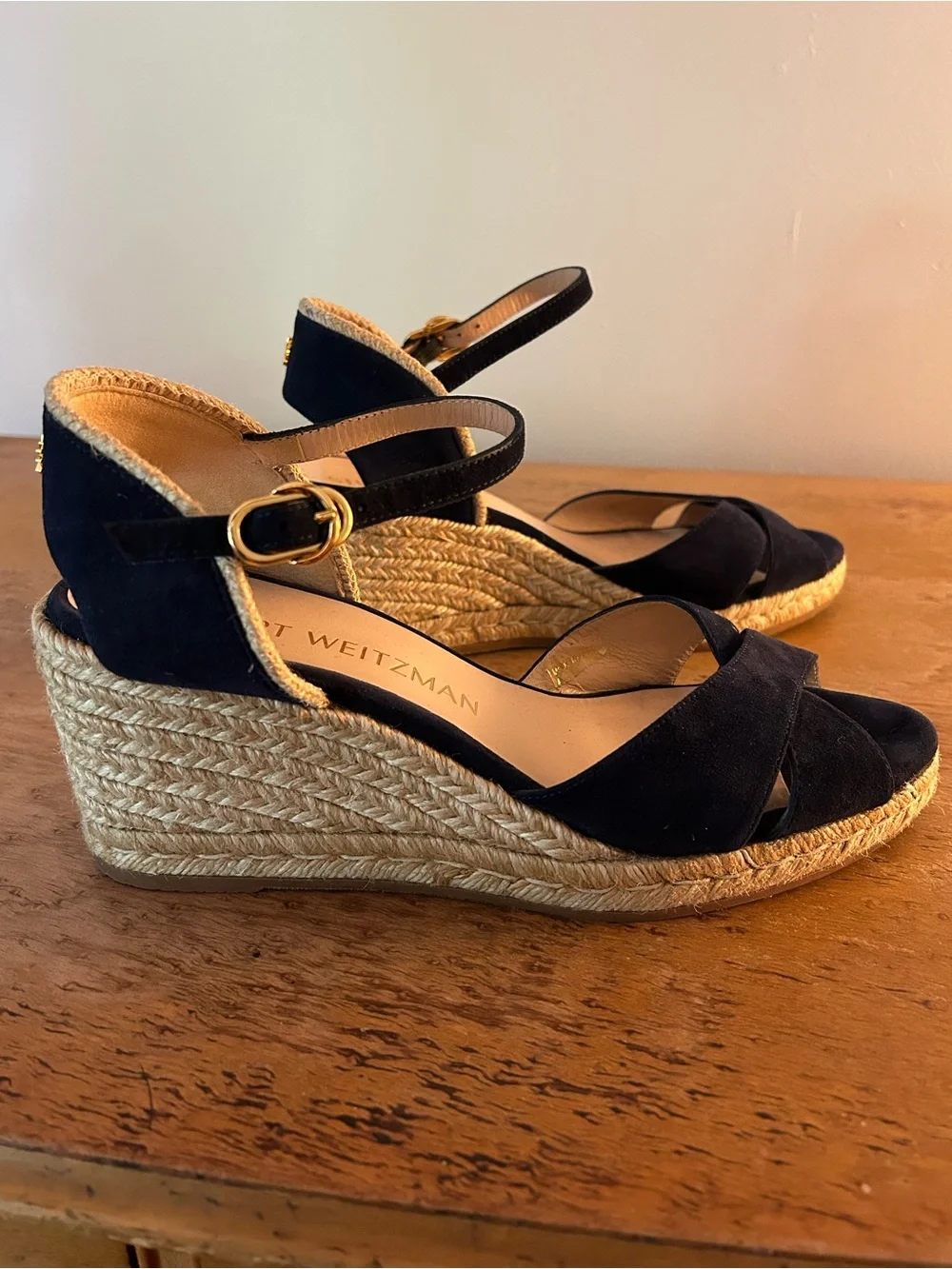Stuart Weitzman Navy Mirela Espadrille Wedge sz 10